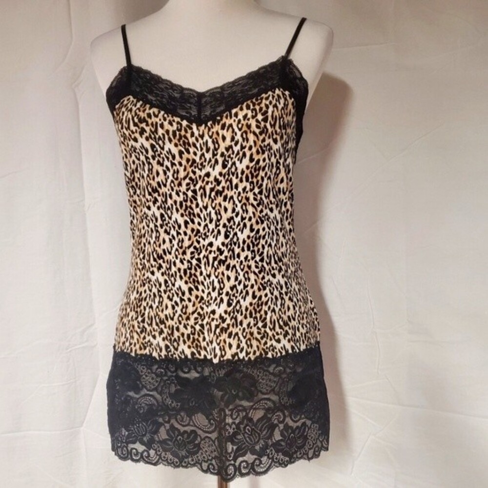 White House Black Market Leopard Print Lace Trim Camisole Dress - Black & Tan